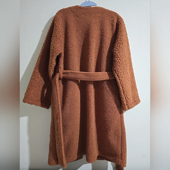 NWT Uniqlo JW Anderson Pile Lined Fleece Sherpa Collarless Coat Women Brown Med - Picture 8 of 10